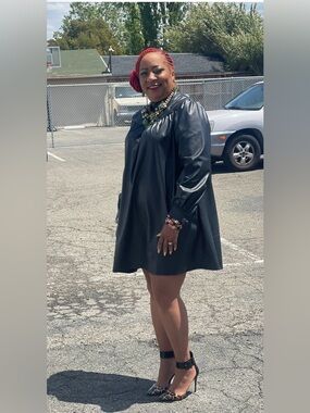 Who What Wear Black Faux Leather Shift Dress XXL Oversized Minimalist